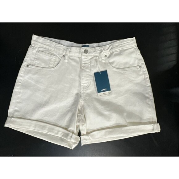 Jag Pants - JAG Women's Alex Mid Rise Boyfriend Shorts White Denim Size 16 Inseam 5